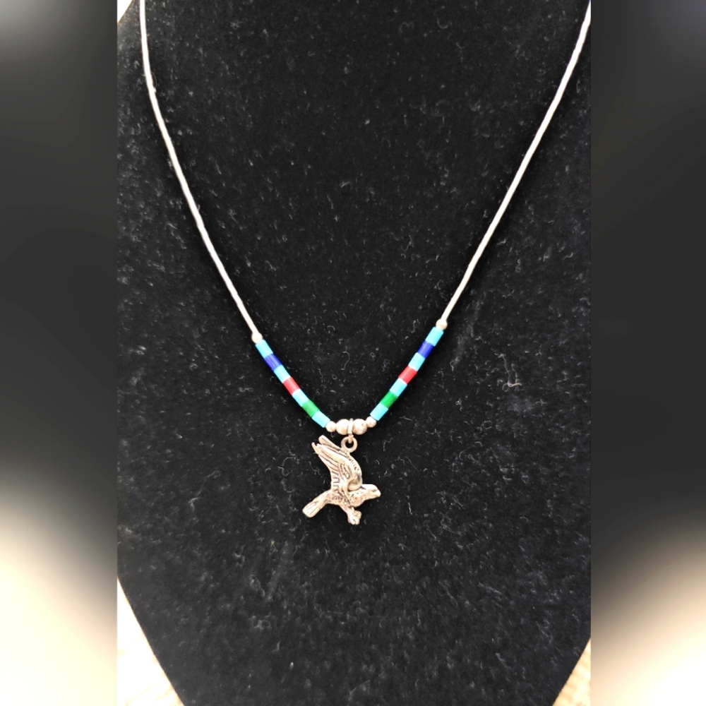 Native American Sterling Silver 925 necklace with beads and pendant 16 in NWT